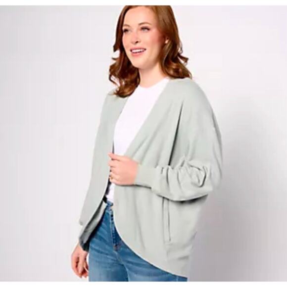 Barefoot Dreams Malibu Coll. Sz XS Brushed Fleece Circle Cardigan A612260 RAIN